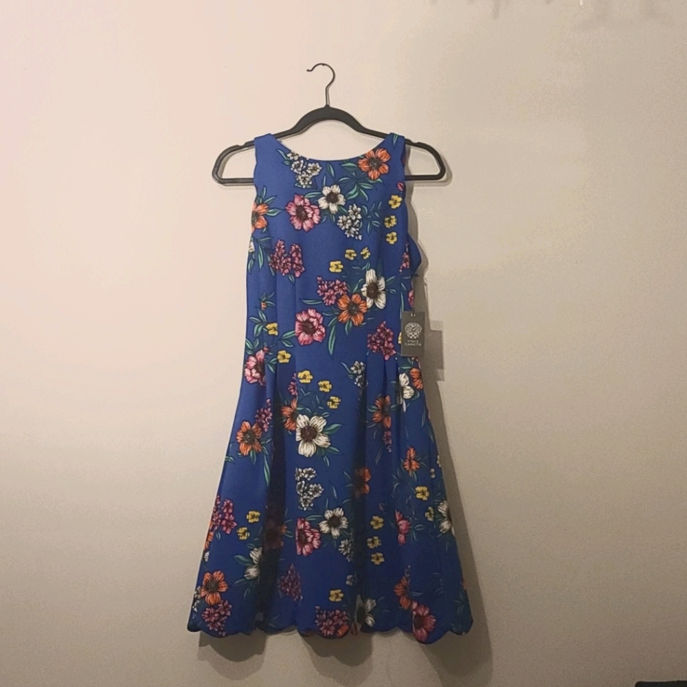 Vince Camuto Royal Blue Floral Fit and Flare Dress